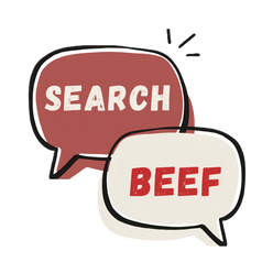 Search Beef Logo A logo for Search Beef, a red and a white speech bubble overlapping with the title in the bubbles.